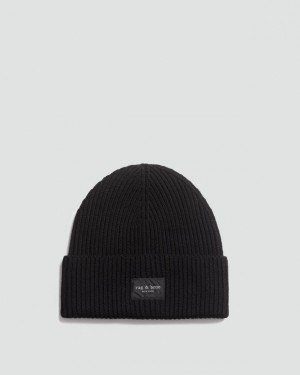 Rag & Bone Blake Beanie Wolle Hüte Herren Schwarz | 792046-XRK