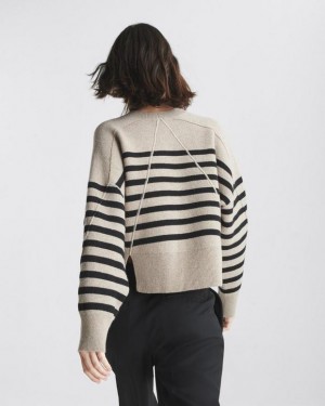 Rag & Bone Bridget Stripe Wolle Crew Oversized Fit Pullover Damen Beige Mehrfarbig | 541037-FIR