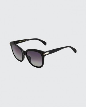 Rag & Bone Darcy Rectangular Sonnenbrille Damen Schwarz | 659407-ALM