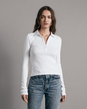 Rag & Bone Essential Rib Long Sleeve Rib Baumwoll T-Shirt Damen Weiß | 714802-OZB