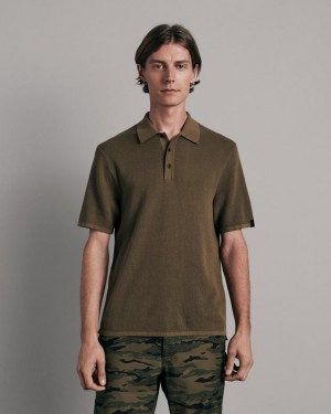 Rag & Bone Harvey Baumwoll Knit Sleeve Klassische Fit Poloshirt Herren Army | 385012-WZB