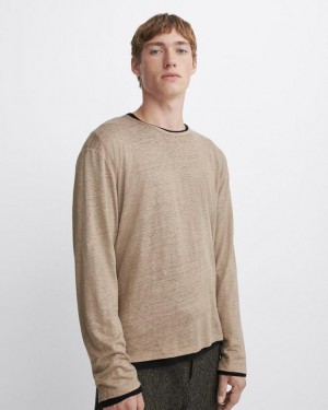 Rag & Bone Kerwin Long Sleeve Tee Linen T-Shirt Herren Grau Braun | 985640-DIE