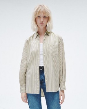 Rag & Bone Maxine Baumwoll Poplin Klassische Fit Button Down Oberteile Damen Silber | 602745-FAC