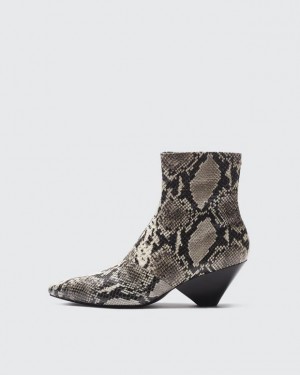 Rag & Bone Spire - Snake Printed Leder Absatz Ankle Stiefel Damen Weiß Schlangenoptik | 350791-WPE