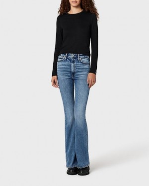 Rag & Bone The Knit Crew Long Sleeve Tee Jersey T-Shirt Damen Schwarz | 175489-BJK