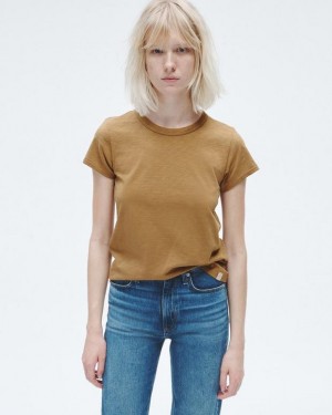 Rag & Bone The Slub Tee Organic Pima Baumwoll T-Shirt Damen Khaki | 864317-UAH