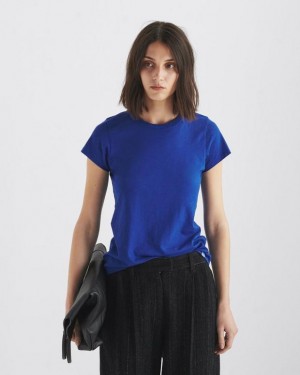 Rag & Bone The Slub Tee Organic Pima Baumwoll T-Shirt Damen Blau | 643875-UPA