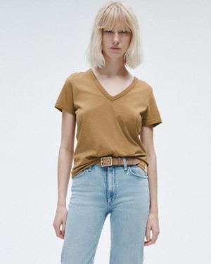 Rag & Bone The Slub Vee Organic Pima Baumwoll T-Shirt Damen Khaki | 795613-UXQ