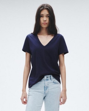 Rag & Bone The Slub Vee Organic Pima Baumwoll T-Shirt Damen Salute | 503914-MIW