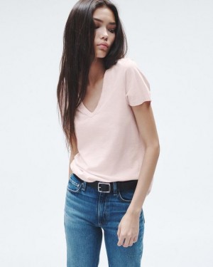 Rag & Bone The Slub Vee Organic Pima Baumwoll T-Shirt Damen Rosa | 832051-UOX