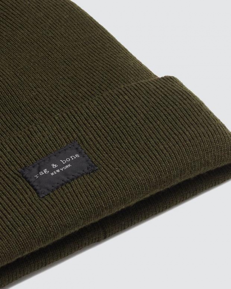 Rag & Bone Addison Beanie Wolle Hüte Damen Olivgrün | 341028-MUX