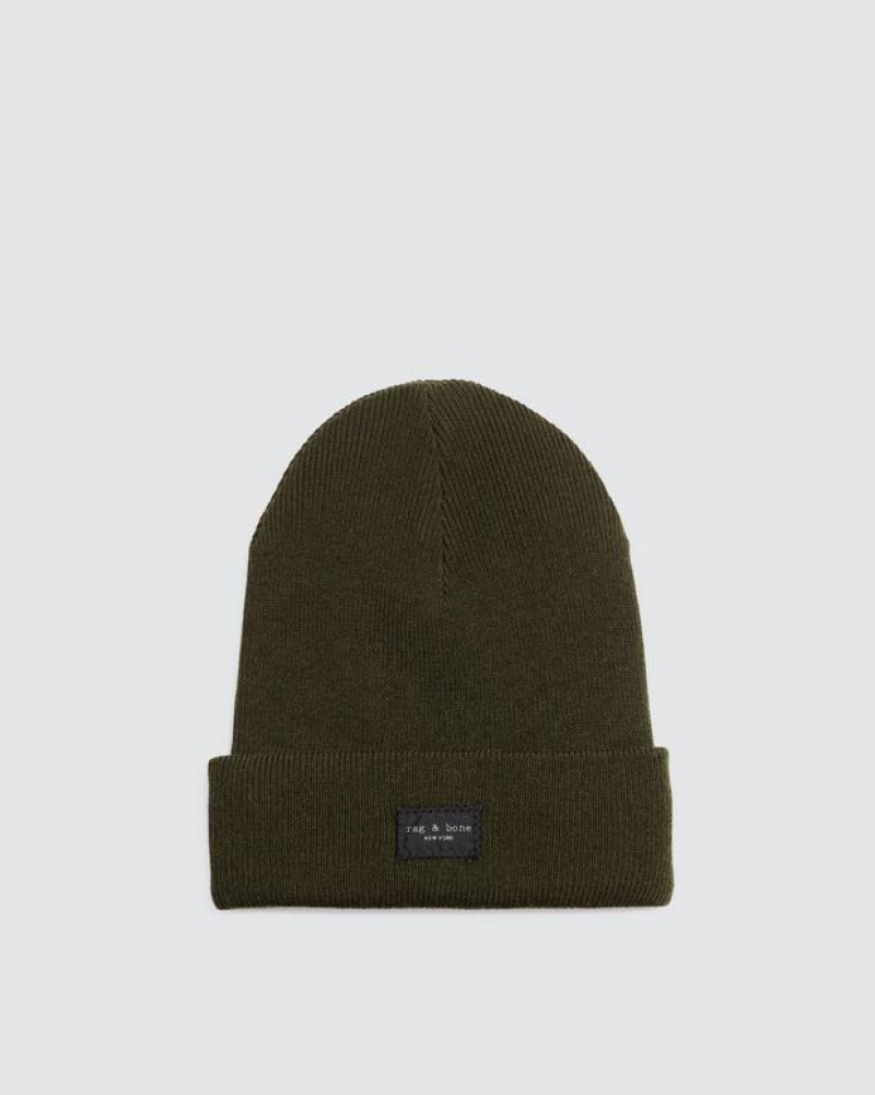 Rag & Bone Addison Beanie Wolle Hüte Herren Olivgrün | 136790-JRT