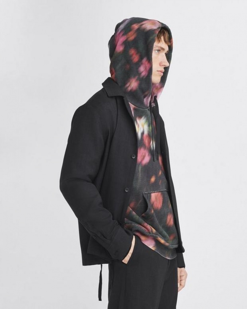 Rag & Bone Allover Print Baumwoll Hoodie Relaxed Fit Sweatshirts Herren Schwarz | 487105-IDJ