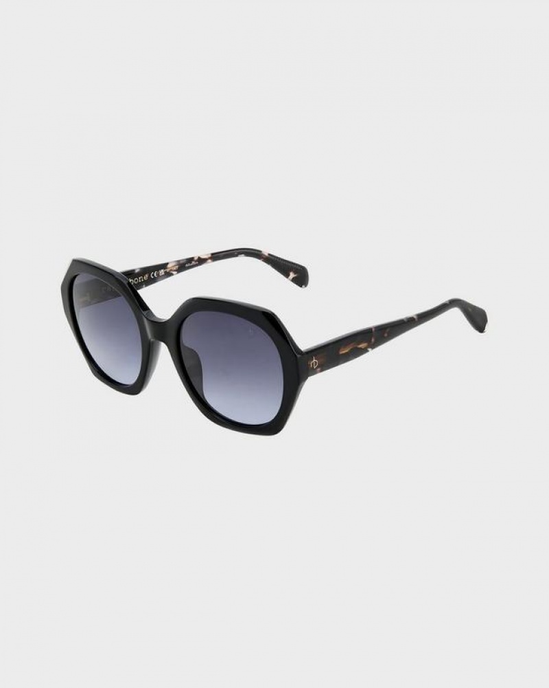 Rag & Bone Annalise Geometric Sonnenbrille Damen Schwarz | 987415-TQL