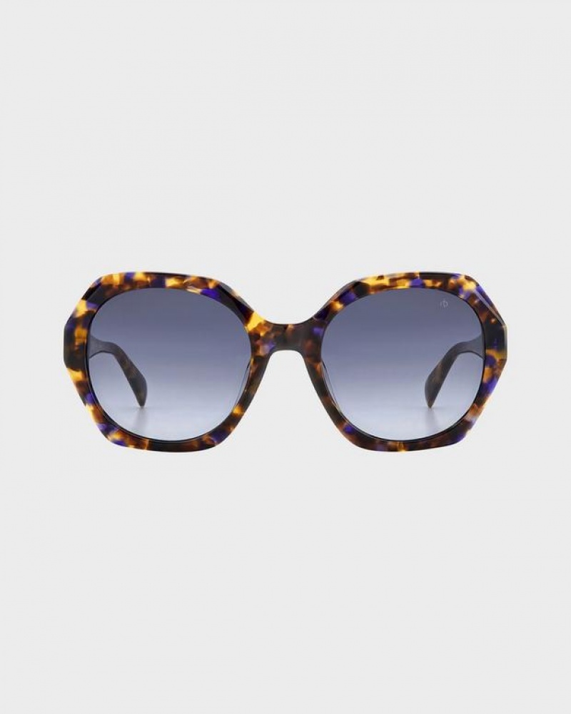 Rag & Bone Annalise Geometric Sonnenbrille Damen Braun Blau | 014869-PMT