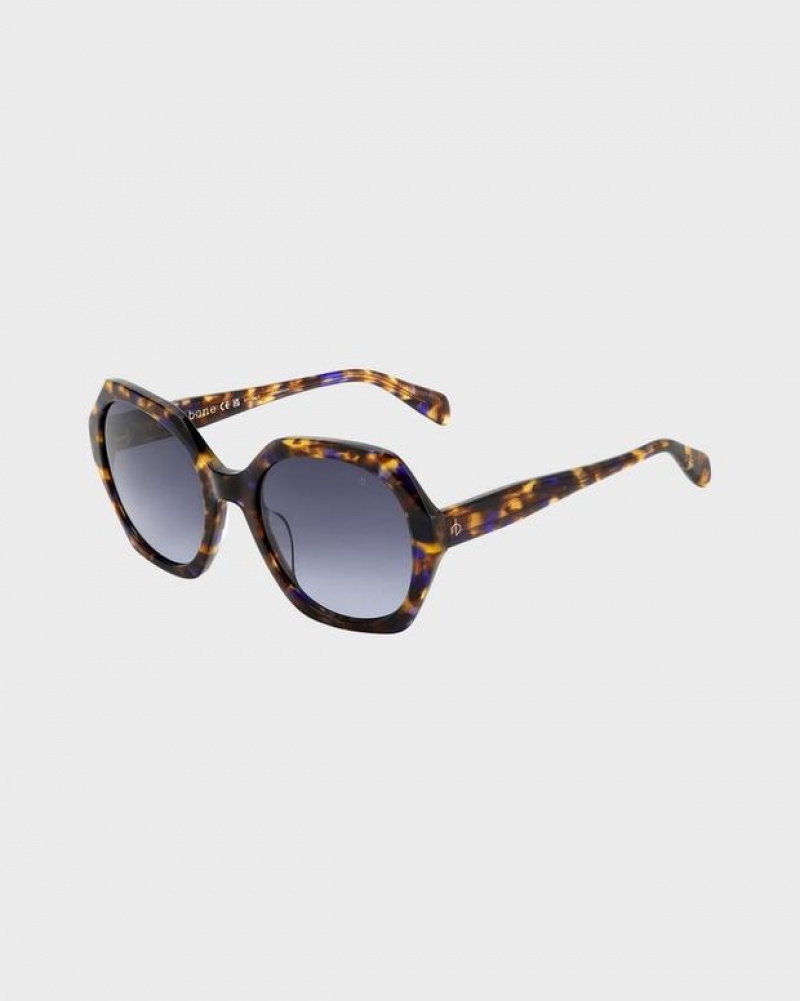 Rag & Bone Annalise Geometric Sonnenbrille Damen Braun Blau | 014869-PMT