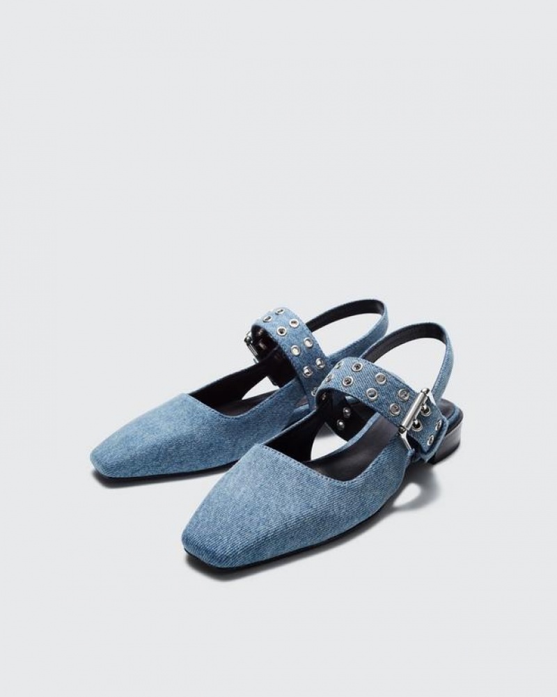 Rag & Bone Astra Slingback - Denim Mary-Jane Flache Schuhe Damen Blau | 361728-BPZ