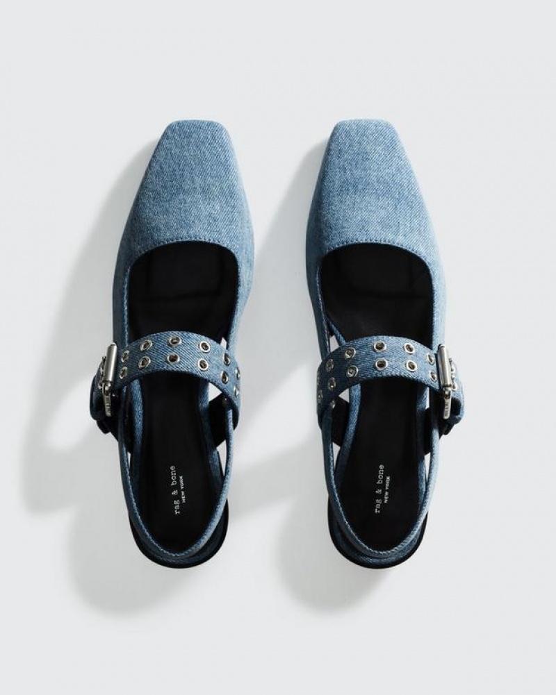 Rag & Bone Astra Slingback - Denim Mary-Jane Flache Schuhe Damen Blau | 361728-BPZ