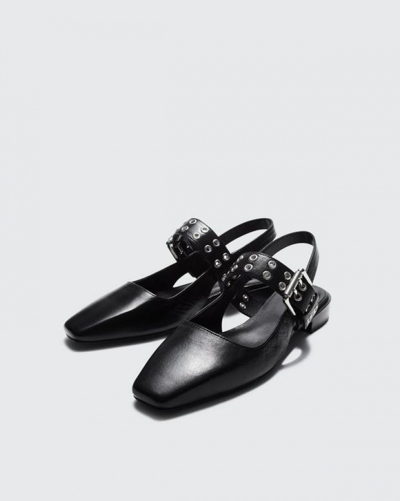 Rag & Bone Astra Slingback - Leder Mary-Jane Flache Schuhe Damen Schwarz | 038245-VUX