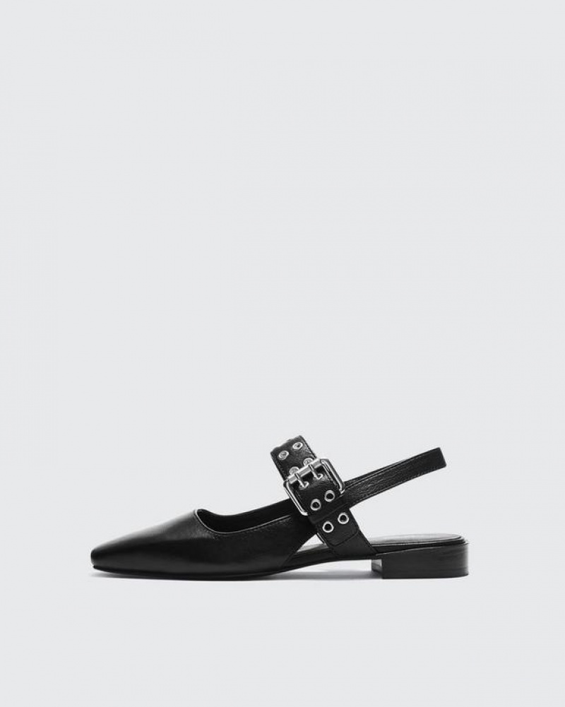 Rag & Bone Astra Slingback - Leder Mary-Jane Flache Schuhe Damen Schwarz | 038245-VUX