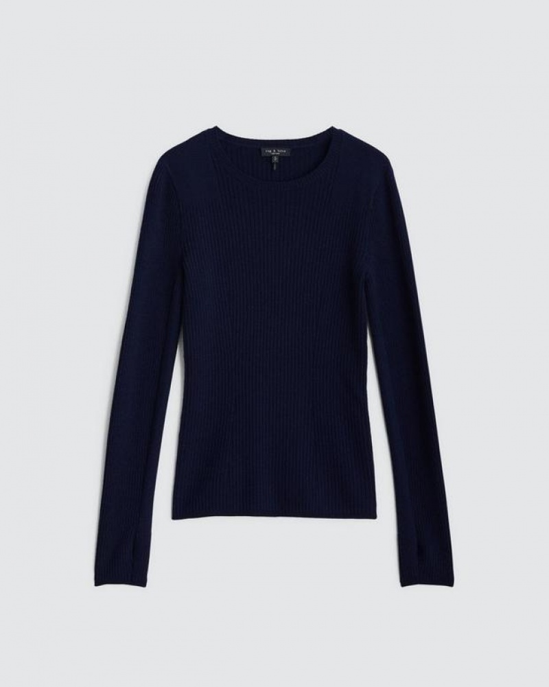 Rag & Bone Audrina Wolle Crew Slim Fit Pullover Damen Navy | 784026-KME