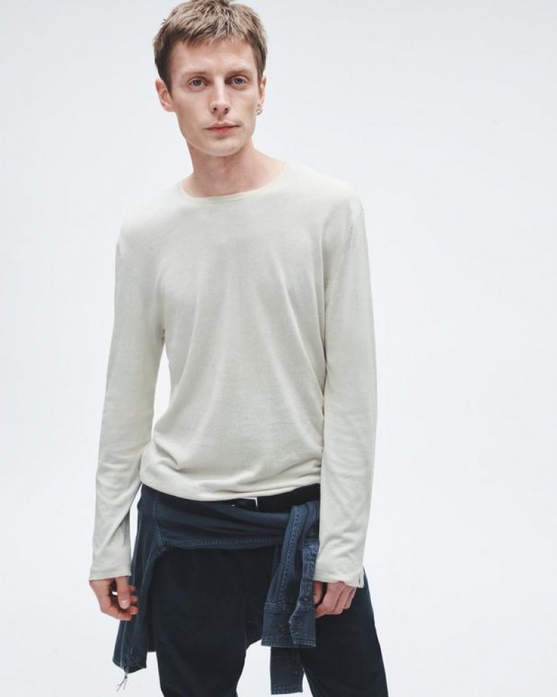 Rag & Bone Banks Double Faced Long Sleeve Tee Baumwoll Pullover Herren Turtledove | 839045-EZB