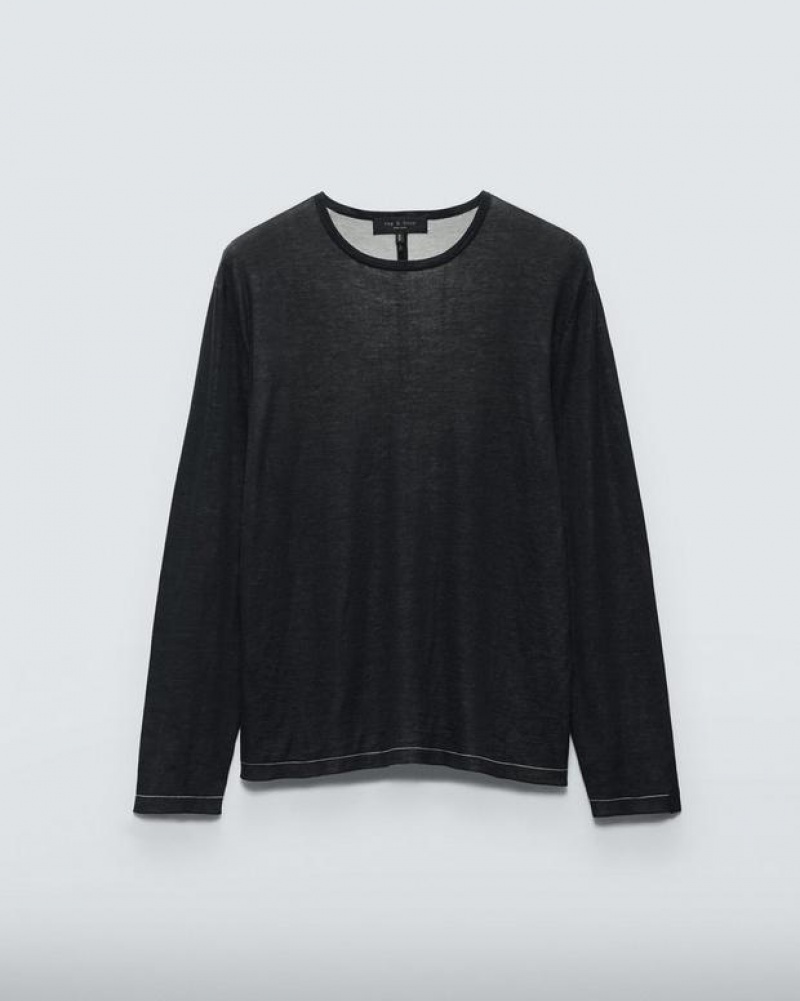 Rag & Bone Banks Double Faced Long Sleeve Tee Baumwoll Pullover Herren Schwarz | 721843-QET