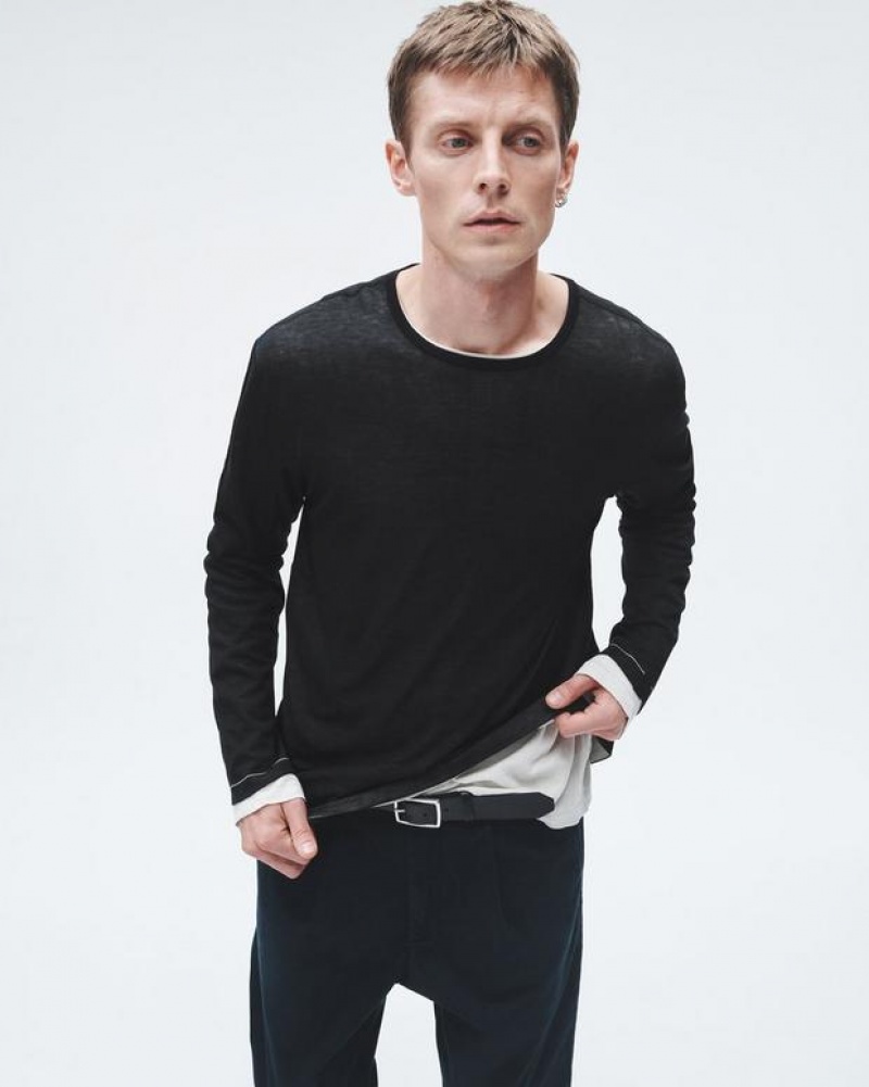 Rag & Bone Banks Double Faced Long Sleeve Tee Baumwoll Pullover Herren Schwarz | 721843-QET