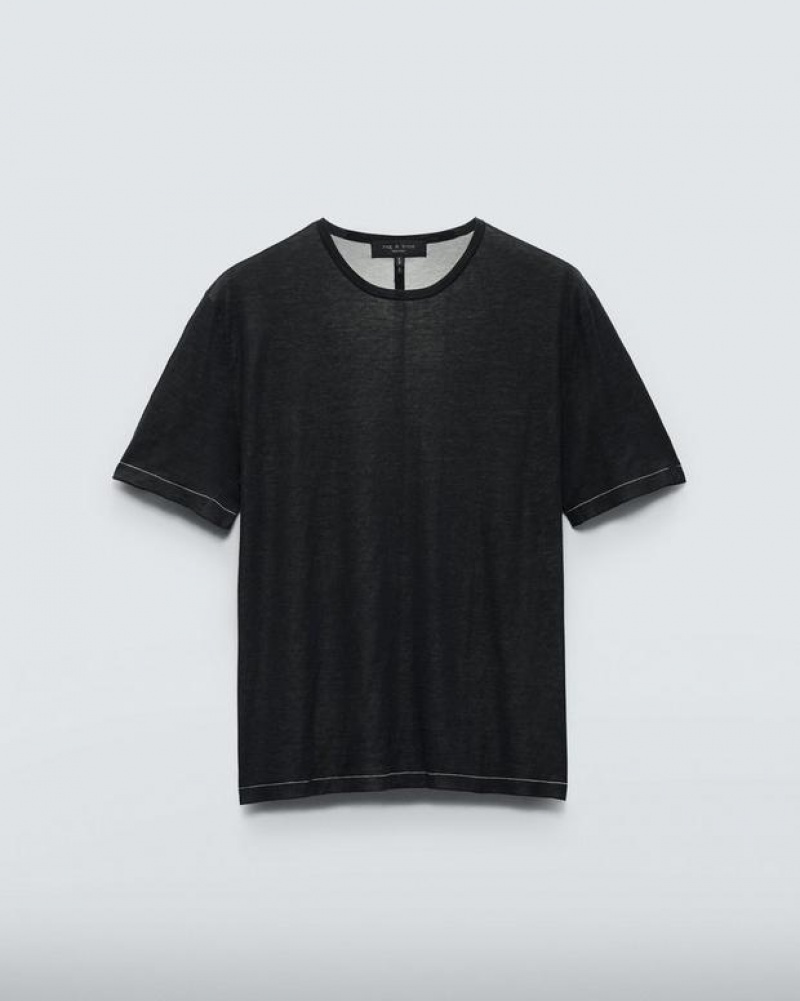 Rag & Bone Banks Double Faced Sleeve Tee Baumwoll T-Shirt Herren Schwarz | 726504-TMG