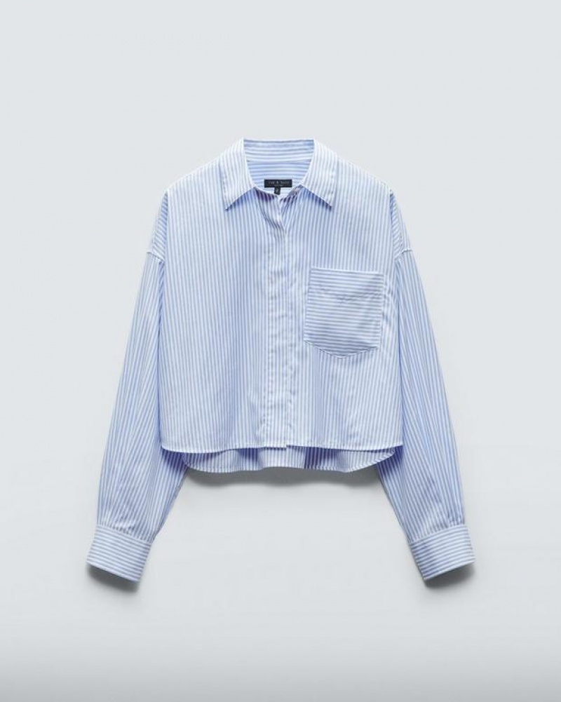 Rag & Bone Beatrice Baumwoll Poplin Relaxed Fit Button Down Oberteile Damen Hellblau | 143658-IGB