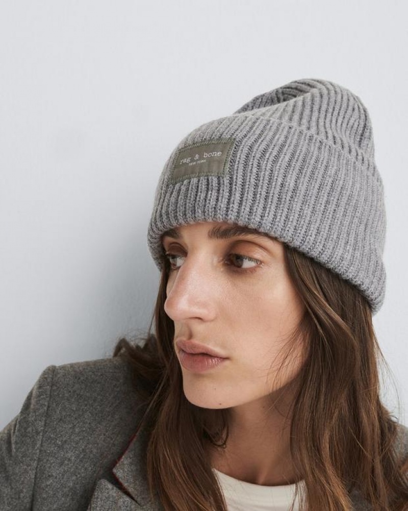 Rag & Bone Blake Beanie Wolle Hüte Damen Grau | 740835-ABO