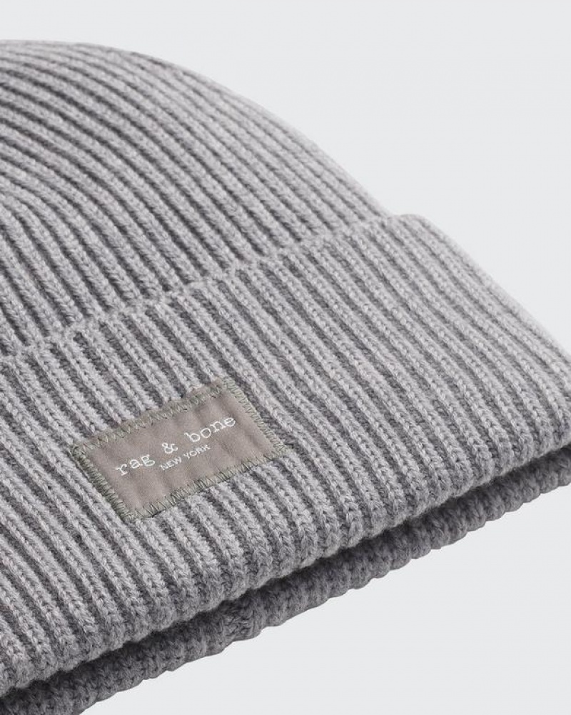 Rag & Bone Blake Beanie Wolle Hüte Damen Grau | 740835-ABO