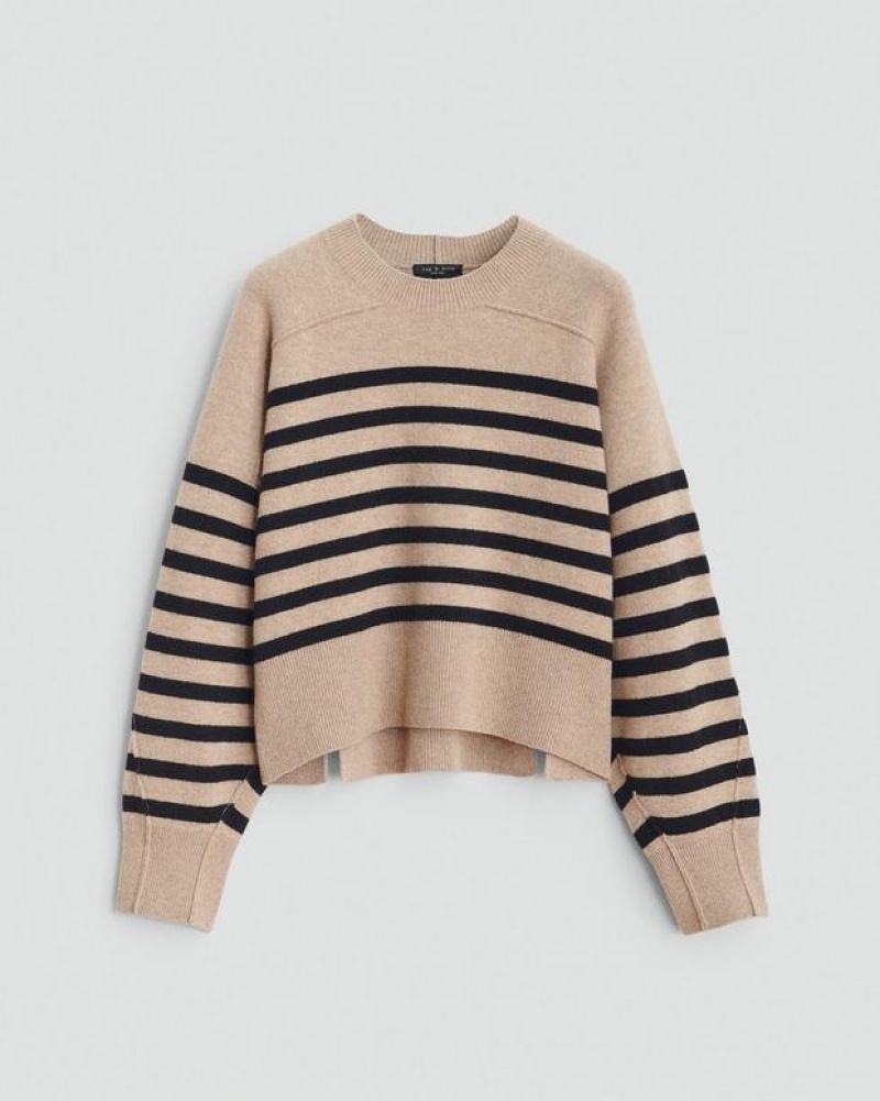 Rag & Bone Bridget Stripe Wolle Crew Oversized Fit Pullover Damen Beige Mehrfarbig | 541037-FIR