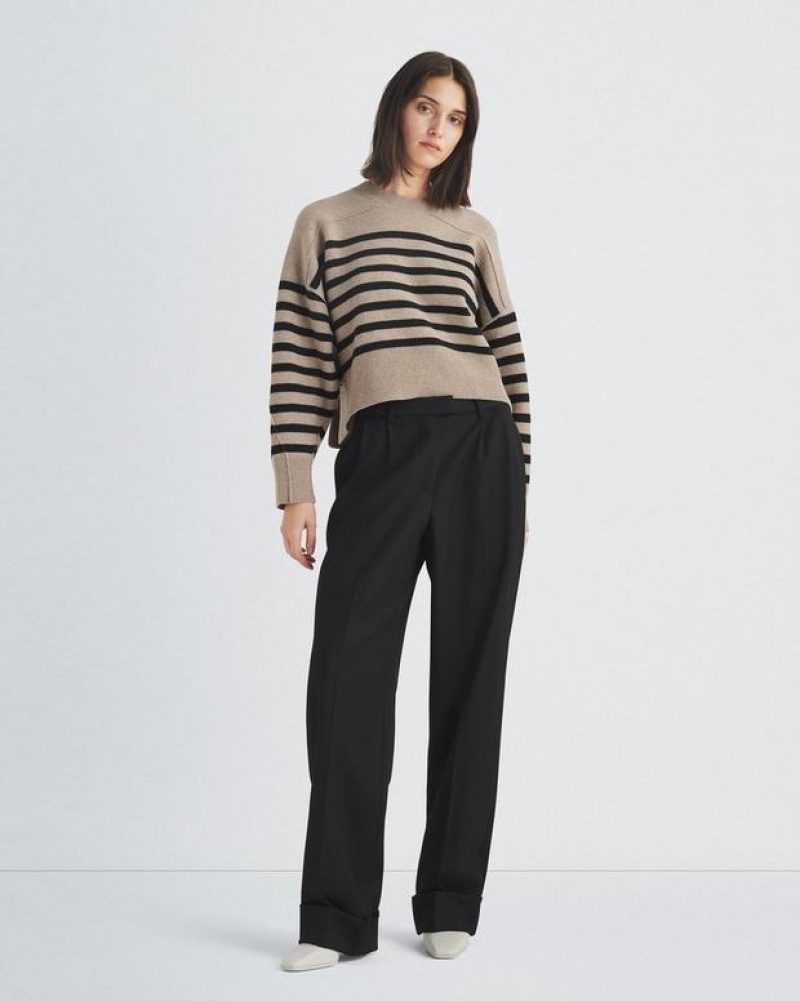 Rag & Bone Bridget Stripe Wolle Crew Oversized Fit Pullover Damen Beige Mehrfarbig | 541037-FIR