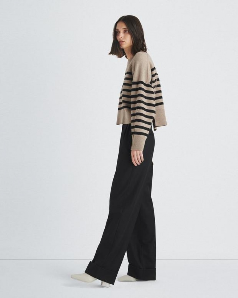 Rag & Bone Bridget Stripe Wolle Crew Oversized Fit Pullover Damen Beige Mehrfarbig | 541037-FIR