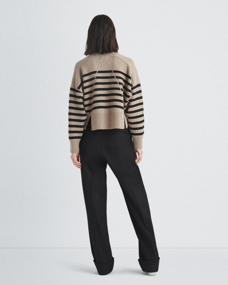 Rag & Bone Bridget Stripe Wolle Crew Oversized Fit Pullover Damen Beige Mehrfarbig | 541037-FIR