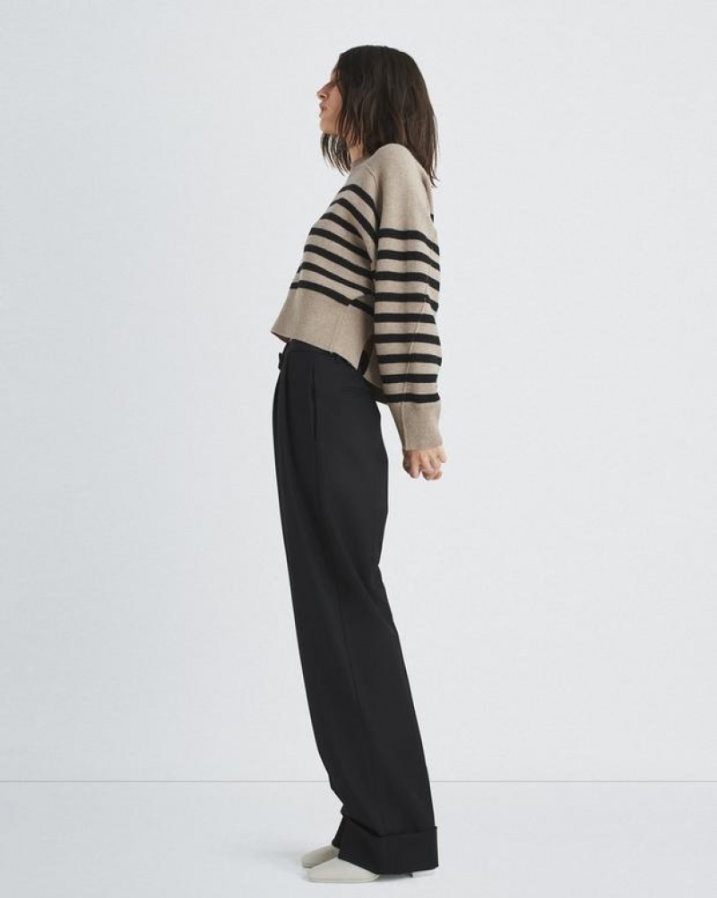 Rag & Bone Bridget Stripe Wolle Crew Oversized Fit Pullover Damen Beige Mehrfarbig | 541037-FIR