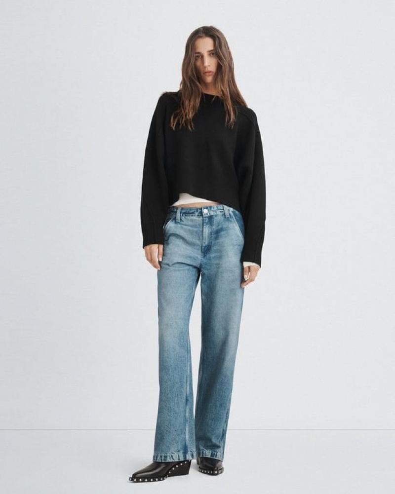 Rag & Bone Bridget Wolle Crew Oversized Fit Pullover Damen Schwarz | 865241-ODU