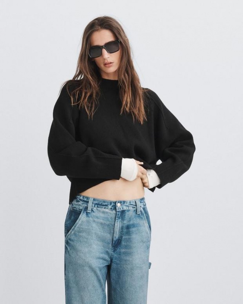 Rag & Bone Bridget Wolle Crew Oversized Fit Pullover Damen Schwarz | 865241-ODU