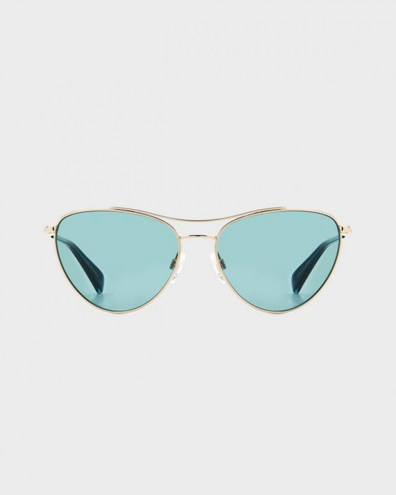 Rag & Bone Clare Butterfly Sonnenbrille Damen Gold Türkis | 430652-KVT