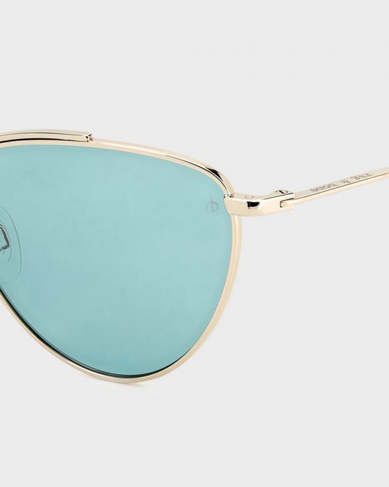 Rag & Bone Clare Butterfly Sonnenbrille Damen Gold Türkis | 430652-KVT