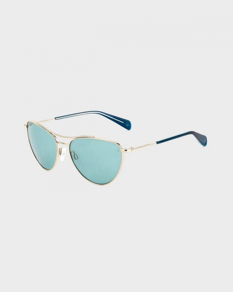 Rag & Bone Clare Butterfly Sonnenbrille Damen Gold Türkis | 430652-KVT