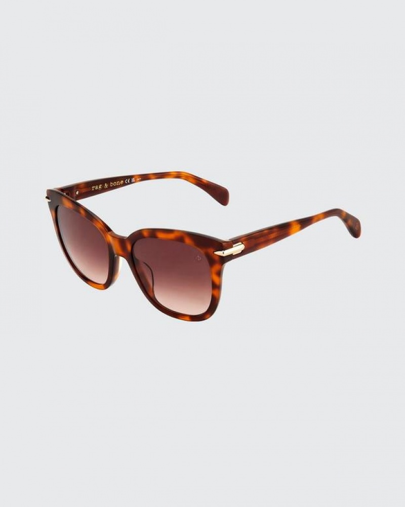 Rag & Bone Darcy Rectangular Sonnenbrille Damen Havana | 528167-LCV