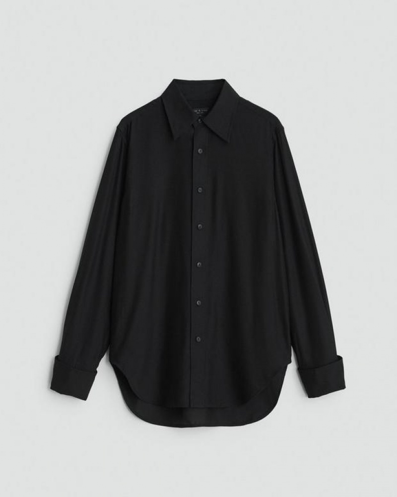 Rag & Bone Delphine Silk Relaxed Fit Button Down Oberteile Damen Schwarz | 351840-WIR