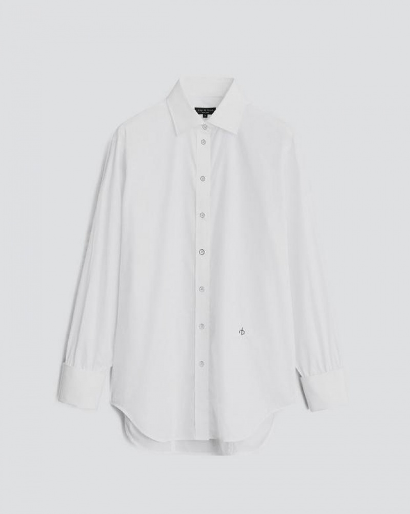 Rag & Bone Diana Baumwoll Poplin Klassische Fit Button Down Oberteile Damen Weiß | 746032-KDQ