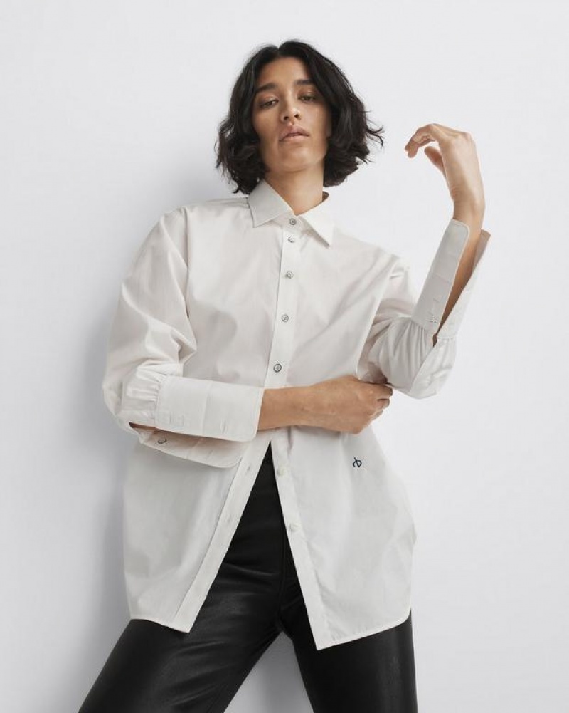 Rag & Bone Diana Baumwoll Poplin Klassische Fit Button Down Oberteile Damen Weiß | 746032-KDQ