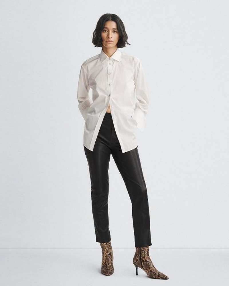 Rag & Bone Diana Baumwoll Poplin Klassische Fit Button Down Oberteile Damen Weiß | 746032-KDQ