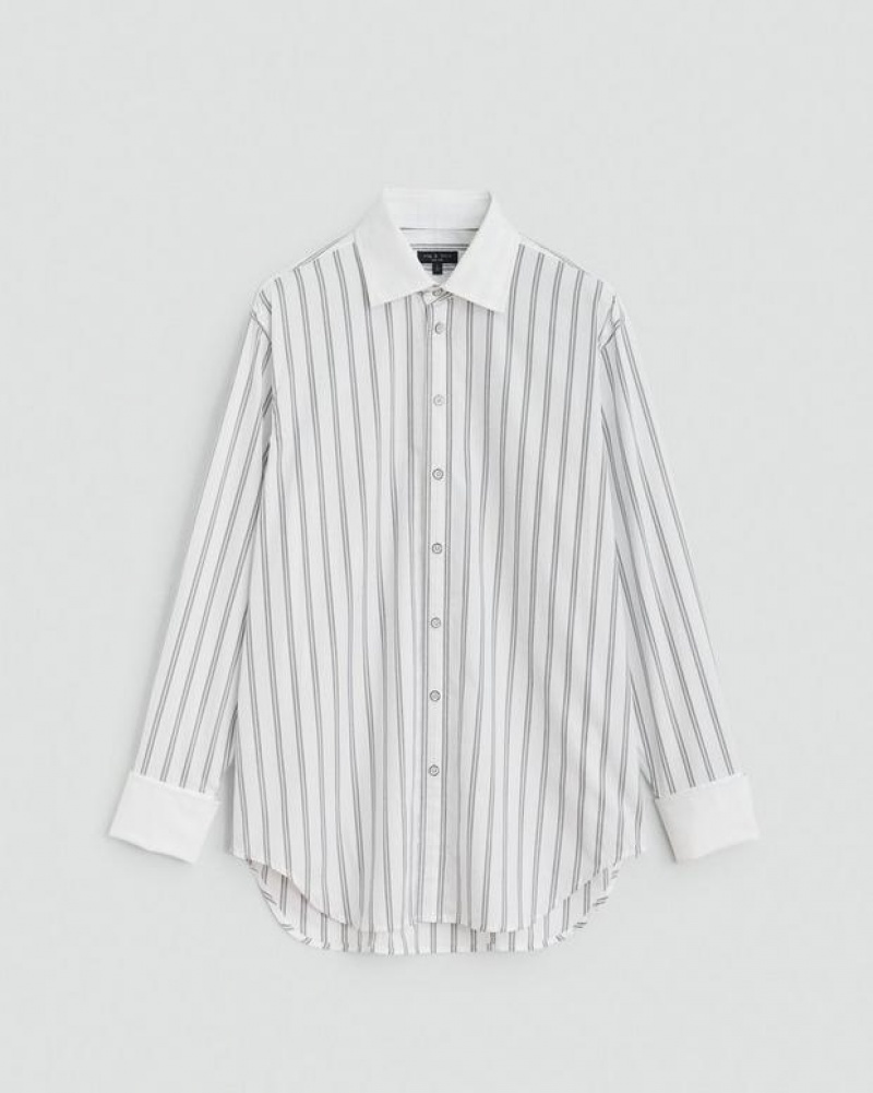 Rag & Bone Diana Baumwoll Poplin Relaxed Fit Button Down Oberteile Damen Weiß | 721059-LBK