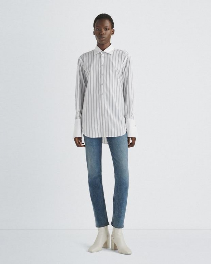 Rag & Bone Diana Baumwoll Poplin Relaxed Fit Button Down Oberteile Damen Weiß | 721059-LBK