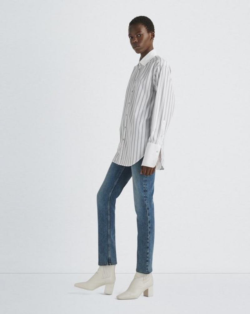 Rag & Bone Diana Baumwoll Poplin Relaxed Fit Button Down Oberteile Damen Weiß | 721059-LBK